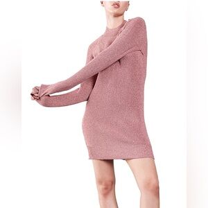 Bardot Adeline Lurex Knit Sweater Mini Dress Mock Neck Long Sleeve Pink Size XS